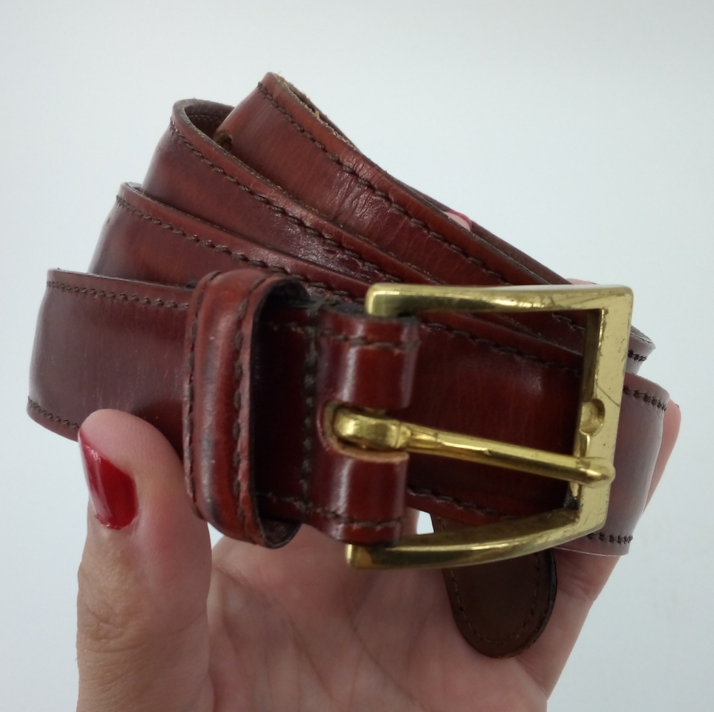 Rare Vintage DOONEY & BOURKE Red Brown Leather Belt Wellington Calf 36 Gold - Picture 1 of 9